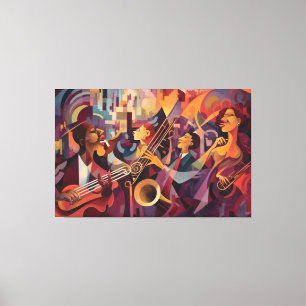 New Orleans Jazz Club, Abstracte Kunst, Jazz Muzie Canvas Afdruk