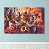 New Orleans Jazz Club, Abstracte Kunst, Jazz Muzie Canvas Afdruk (Insitu (Houten vloer))