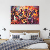 New Orleans Jazz Club, Abstracte Kunst, Jazz Muzie Canvas Afdruk (Insitu (Slaapkamer))