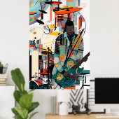 New Orleans  Jazz Club Guitar Player Poster (Thuiskantoor)