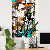 New Orleans Jazz Man Abstracte Kunst Poster (Thuiskantoor)