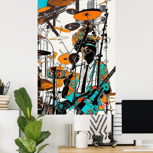 New Orleans Jazz Man Abstracte Kunst Poster (Thuiskantoor)