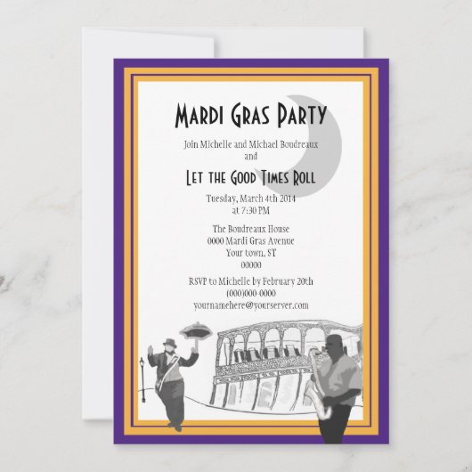 New Orleans Jazz Mardi Gras (paars) Kaart (Voorkant)