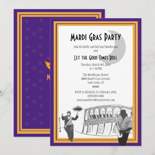 New Orleans Jazz Mardi Gras (paars) Kaart (Voorkant / Achterkant)