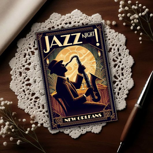 New Orleans Jazz Night – Vintage Art  Briefkaart