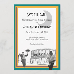 New Orleans Jazz Save the Date (blauwgroen en goud Kaart