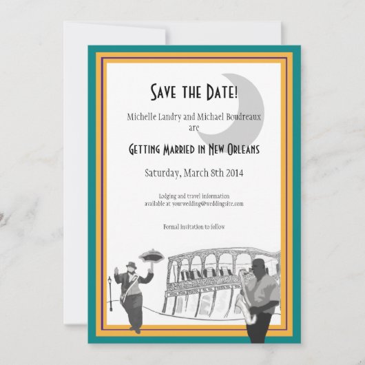 New Orleans Jazz Save the Date (turquoise & goud) Kaart (Voorkant)