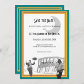 New Orleans Jazz Save the Date (turquoise & goud) Kaart (Voorkant / Achterkant)
