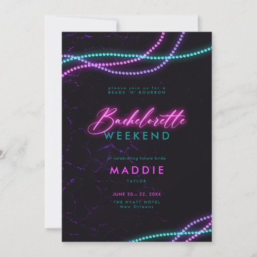 New Orleans kralen Neon Bachelorette Routebeschrij Kaart (Voorkant)