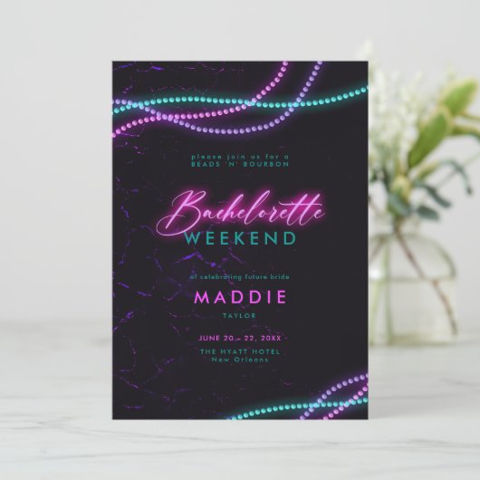 New Orleans kralen Neon Bachelorette Routebeschrij Kaart (Staand voorkant)