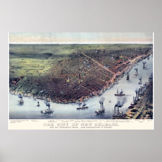 New Orleans LA Panoramic Map DIGITALE REMASTEED Poster (Voorkant)