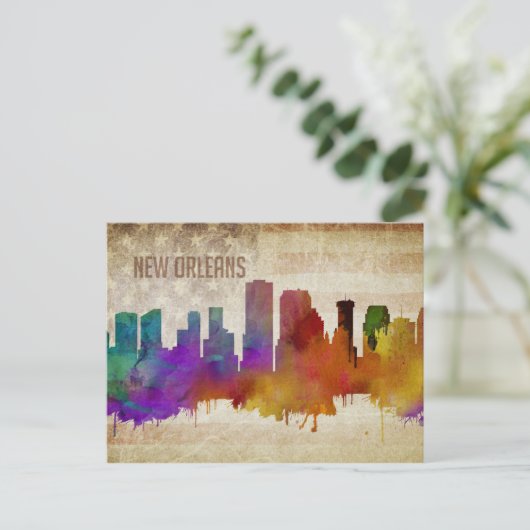 New Orleans, LA | Waterverf City Skyline Briefkaart (Staand voorkant)