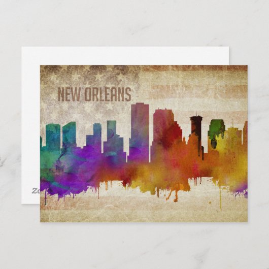 New Orleans, LA | Waterverf City Skyline Briefkaart (Voorkant / Achterkant)