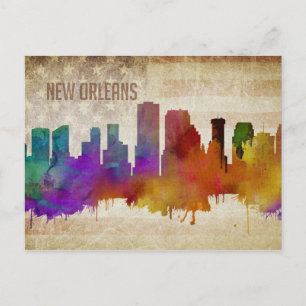 New Orleans, LA   Waterverf City Skyline Briefkaart