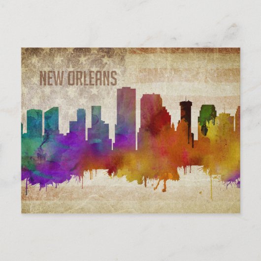 New Orleans, LA | Waterverf City Skyline Briefkaart (Voorkant)