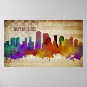 New Orleans, LA   Waterverf City Skyline Poster