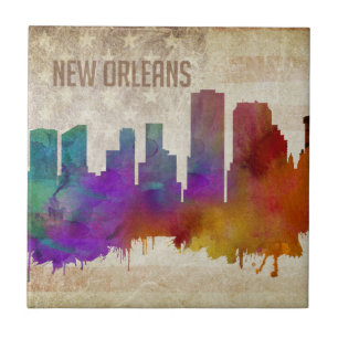 New Orleans, LA   Waterverf City Skyline Tegeltje