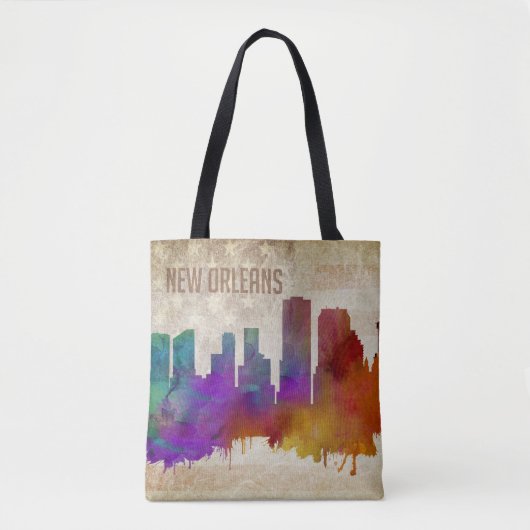 New Orleans, LA | Waterverf City Skyline Tote Bag (Voorkant)
