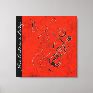 New Orleans Lady - Violin on Wrapped Canvas - Red Afdruk