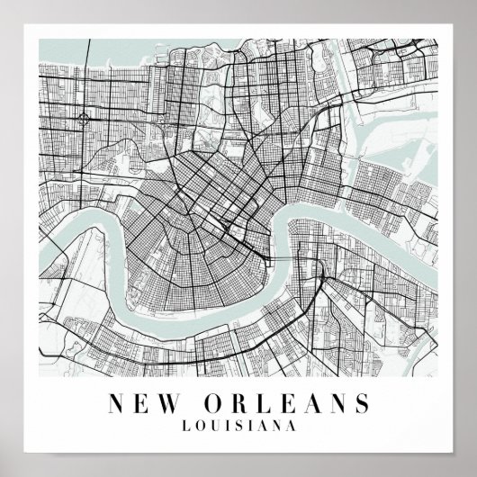 New Orleans Louisiana Blue Water Street Map Poster (Voorkant)