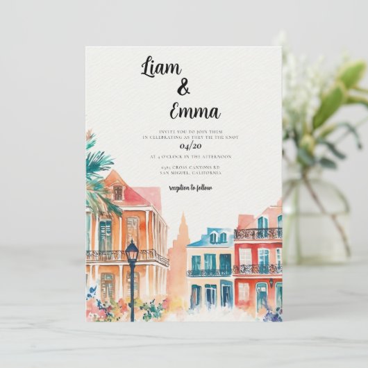 New Orleans Louisiana bruiloft uitnodiging (Staand voorkant)