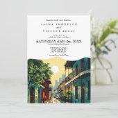 New Orleans Louisiana bruiloft uitnodiging Retro (Staand voorkant)