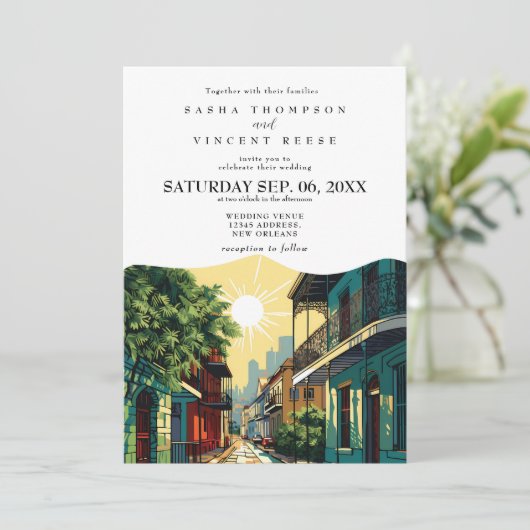 New Orleans Louisiana bruiloft uitnodiging Retro (Staand voorkant)