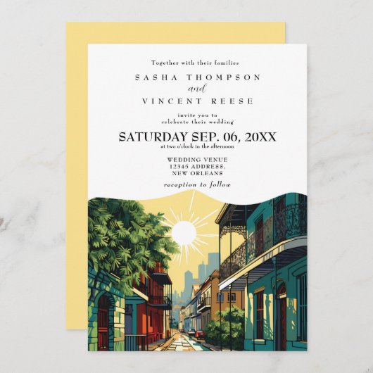 New Orleans Louisiana bruiloft uitnodiging Retro (Voorkant / Achterkant)