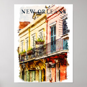 New Orleans Louisiana Franse Wijk Aquarel Poster