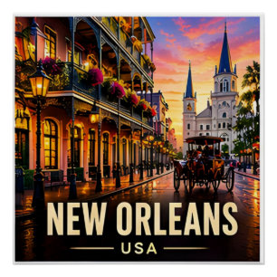 New Orleans Louisiana Franse Wijk Avond Reizen Perfect Poster
