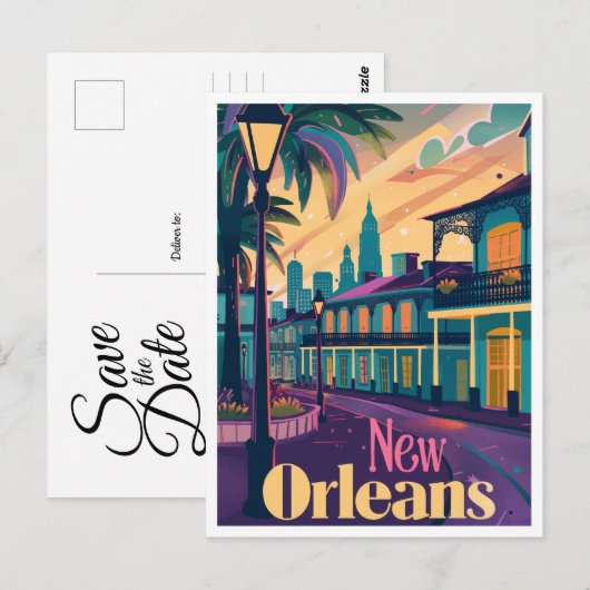 New Orleans Louisiana Franse wijk Save the Date Briefkaart (Voorkant / Achterkant)