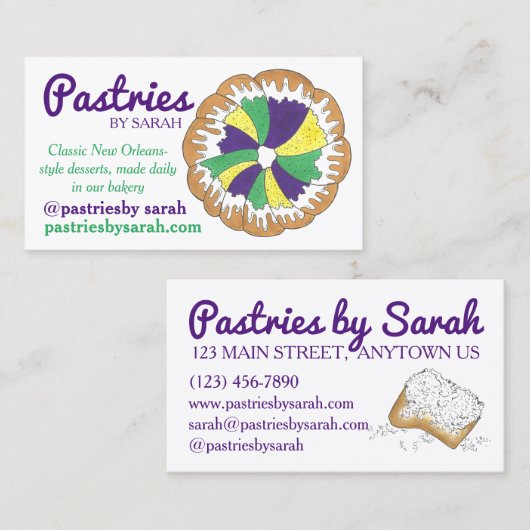 New Orleans Louisiana King Cake Beignets Bakery Visitekaartje (Voorkant / Achterkant)
