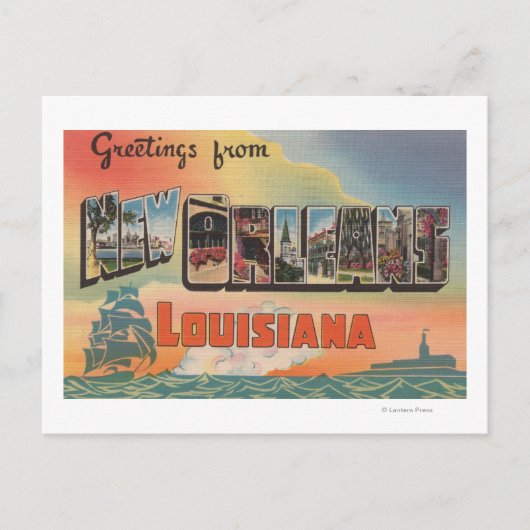 New Orleans, Louisiana - Large Letter Scenes Briefkaart (Voorkant)