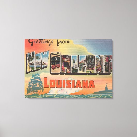 New Orleans, Louisiana - Large Letter Scenes Canvas Afdruk (Voorkant)