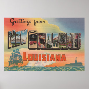 New Orleans, Louisiana - Large Letter Scenes Poster