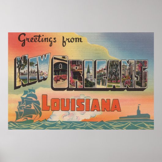 New Orleans, Louisiana - Large Letter Scenes Poster (Voorkant)