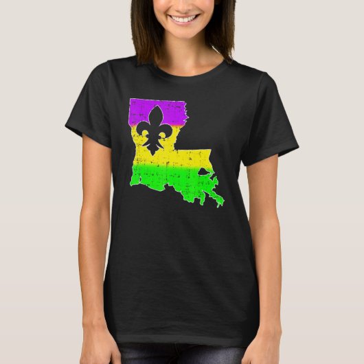 New Orleans Louisiana Map Mannen Vrouwen Mardi Gra T-shirt (Voorkant)