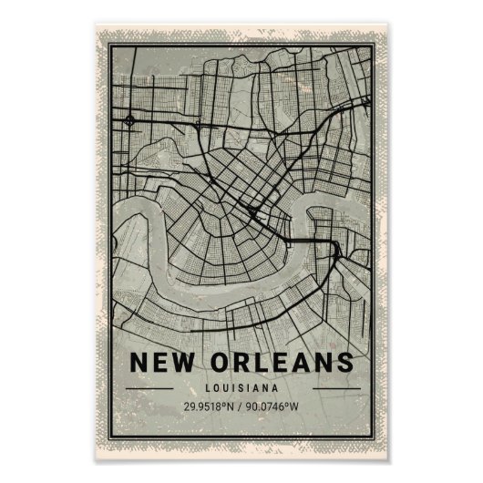 New orleans Louisiana map print poster canvas (Voorkant)