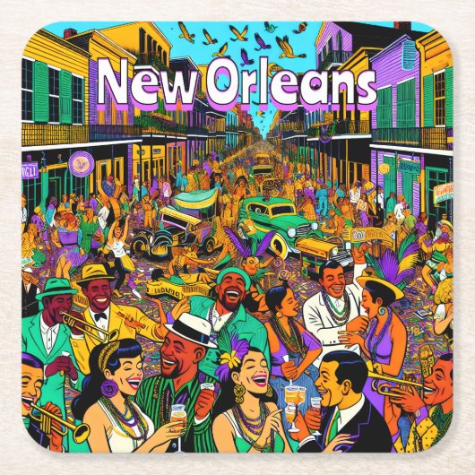 New Orleans, Louisiana mensen hebben plezier Kartonnen Onderzetters (Voorkant)
