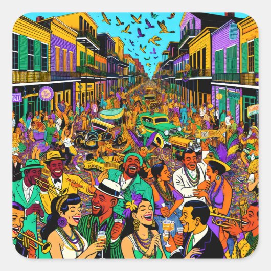 New Orleans, Louisiana mensen hebben plezier Vierkante Sticker (Voorkant)