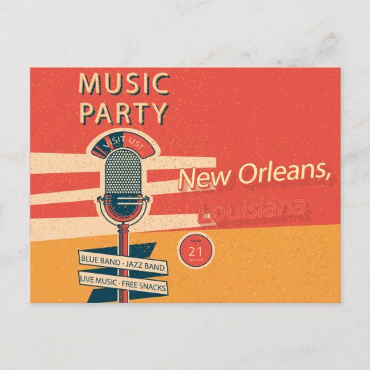 New Orleans, Louisiana Music Party Briefkaart (Voorkant)
