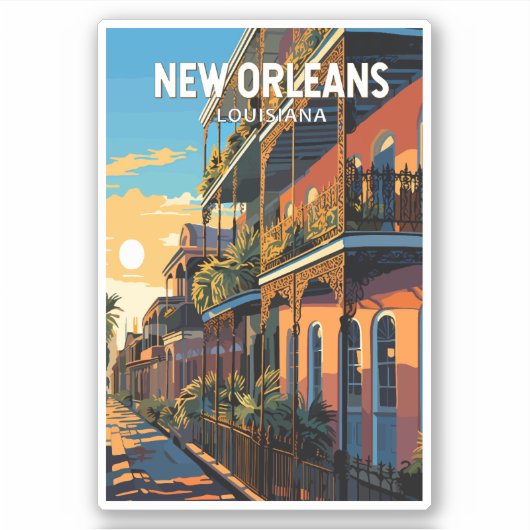 New Orleans Louisiana Reizen Kunst Vintage Sticker (Voorkant)