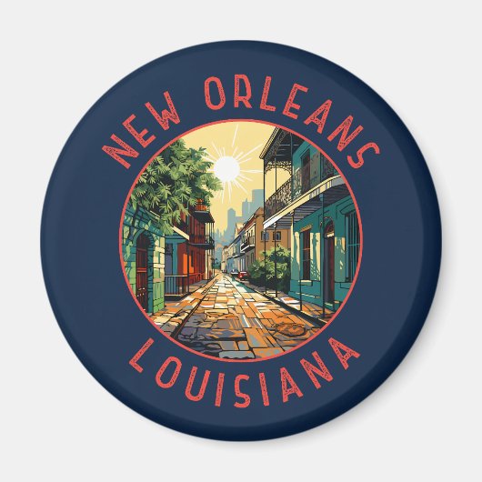 New Orleans Louisiana Retro Noodlijdende Cirkel Magneet (Voorkant)