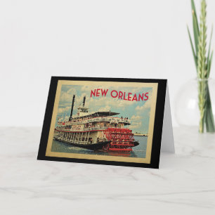 New Orleans Louisiana River Boat Vintage Travel Kaart