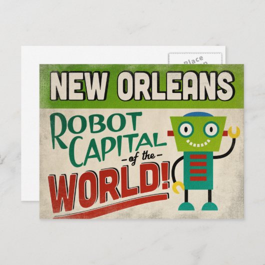 New Orleans Louisiana Robot - Funny Briefkaart (Voorkant / Achterkant)