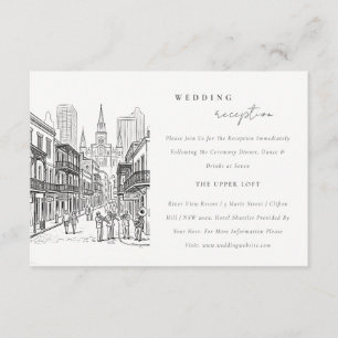 New Orleans Louisiana Schets Bruiloftsreceptie Informatiekaartje