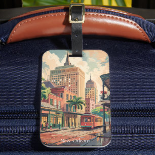 New Orleans Louisiana Schilderij Vintage Travel Bagagelabel