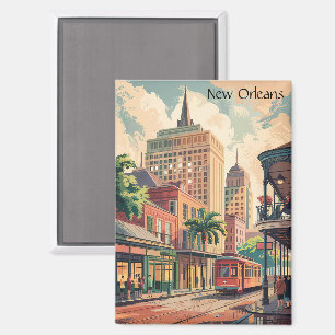 New Orleans Louisiana Schilderij Vintage Travel Magneet