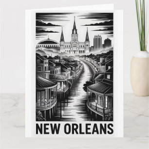 New Orleans Louisiana Silhouette Zwart Wit Houtsne Kaart