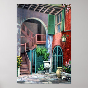 New Orleans Louisiana Spaanse Courtyard 1920 Poster